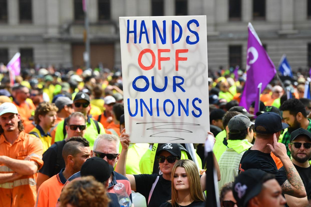 <span>Electrical Trades Union Victorian secretary Troy Gray says the Fair Work Commission is delaying a ‘cost-of-living pay rise’ for construction workers.</span><span>Photograph: Jono Searle/AAP</span>