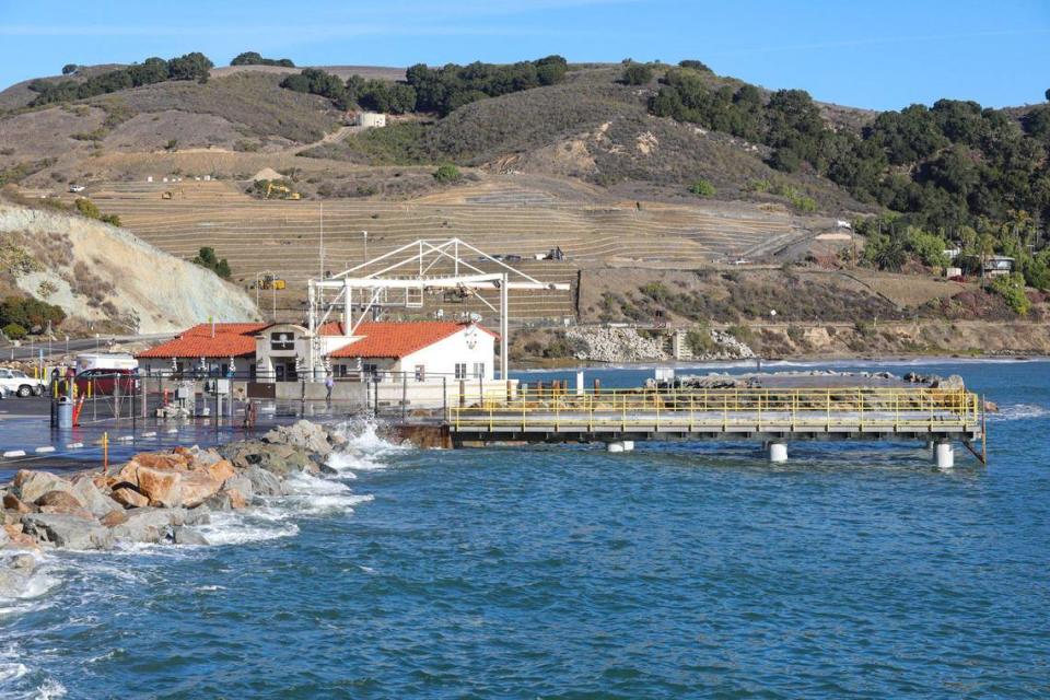 King Tides, the highest and lowest of the season as seen at Port San Luis The large boat launch seen as tide peaked at 6.99 feet.