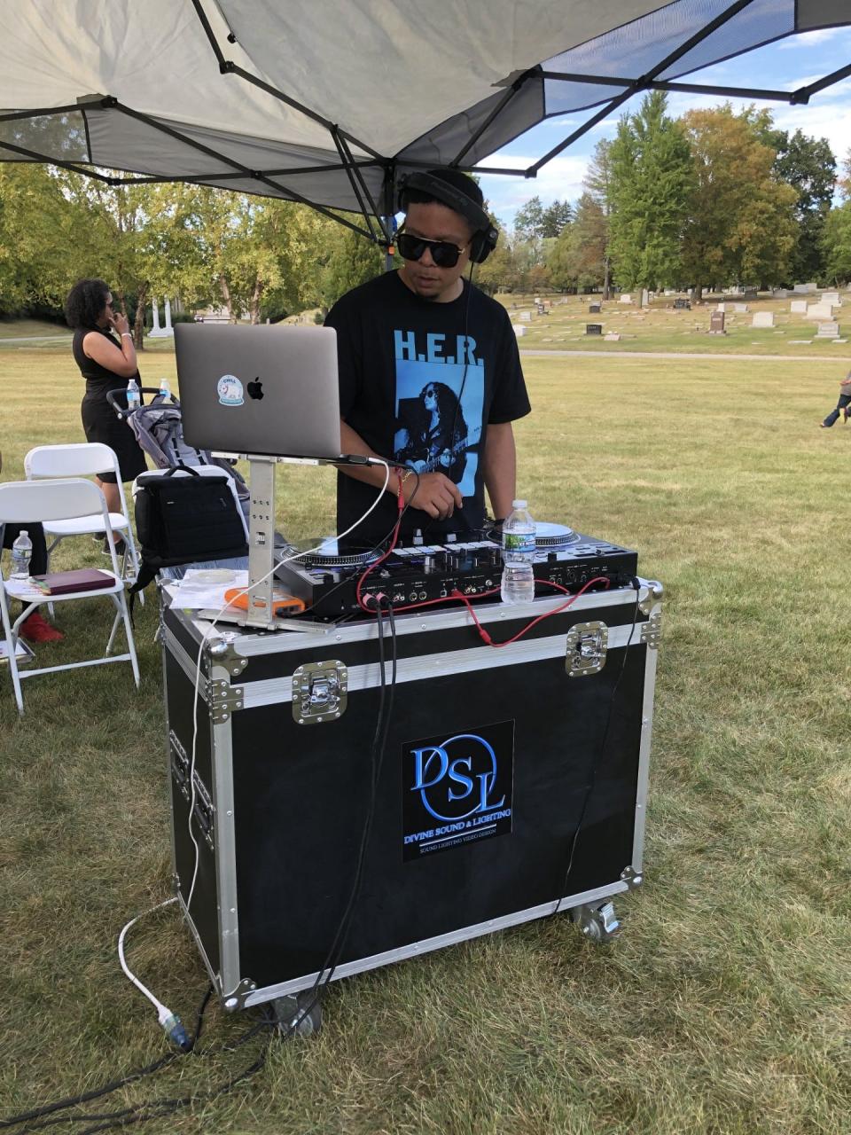 DJ Eazy Kutz was among the entertainers at the Sept 24, 2023 Fall Festival at Crown Hill Cemetery.