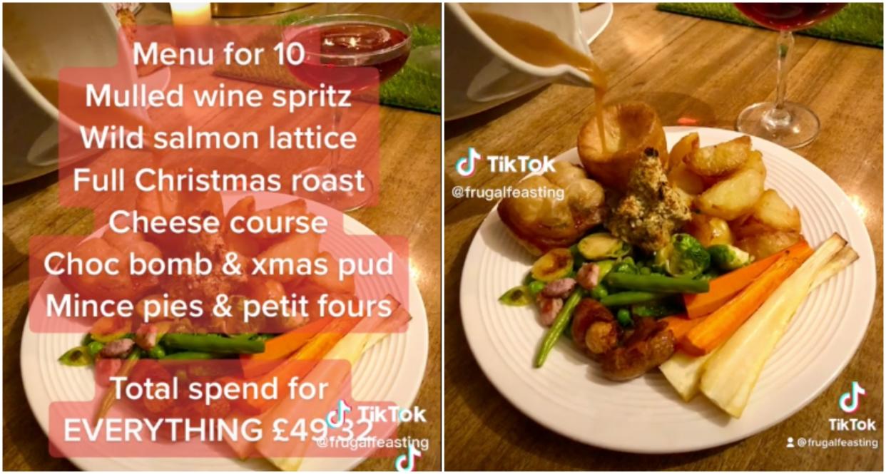 A woman has revealed how to create a Christmas dinner for 10 people for under £50.  (TikTok/@frugalfeasting)