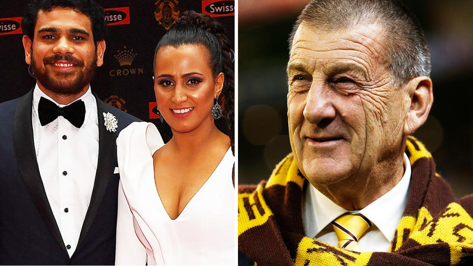 Hawthorn president Jeff Kennett has responded publicly to a report from former Hawks champion Cyril Rioli and his wife Shannyn Ah Sam-Rioli that he made offensive comments to her several years ago. Pictures: Getty Images