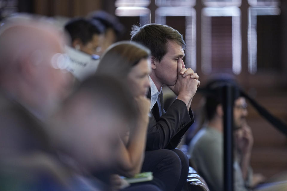 Member of the public attend day four of the impeachment trial for Texas Attorney General Ken Paxton in the Senate Chamber at the Texas Capitol, Friday, Sept. 8, 2023, in Austin, Texas. (AP Photo/Eric Gay)