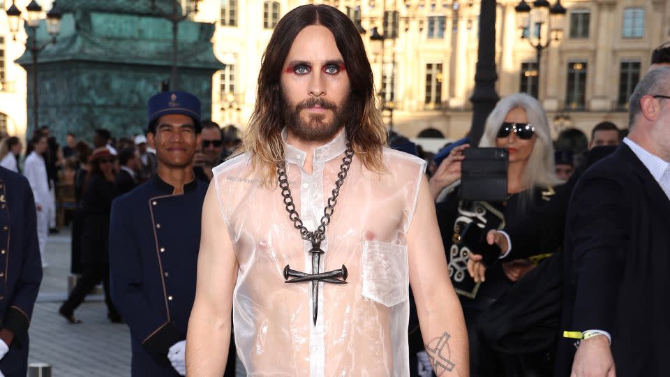 Jared Leto was seen in a translucent tunic at the same event. - Pascal Le Segretain/Getty Images