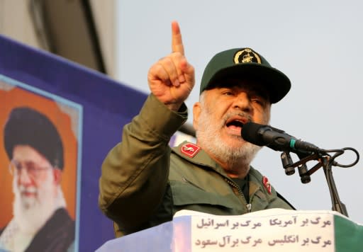 Iranian Revolutionary Guards commander Major General Hossein Salami addresses a pro-government rally in the capital Tehran