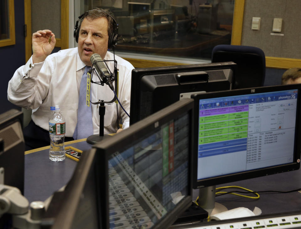 EWING, NJ - FEBRUARY 3:  New Jersey Gov. Chris Christie answers questions during his radio program 'Ask the Governor'  on February 3, 2014, in Ewing, New Jersey. During the program, Christie took questions from callers for the first time in more than three weeks amid claims that a political vendetta was the cause of lane closures on the New Jersey side of the George Washington Bridge that snarled traffic for days.  (Photo by Mel Evans-Pool/Getty Images)