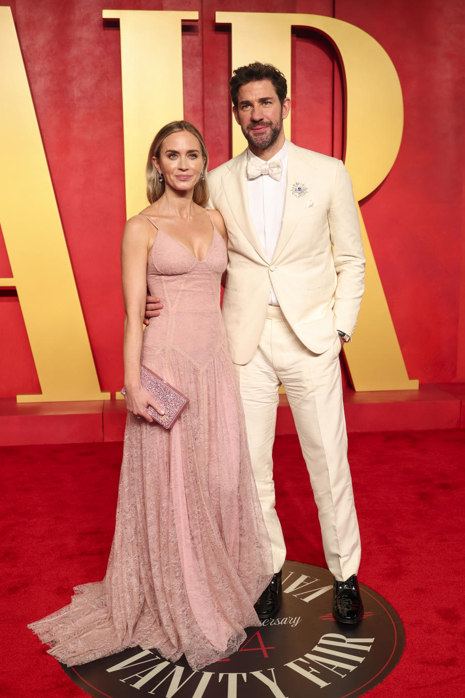 Emily Blunt and John Krasinski at the 2024 Vanity Fair Oscar Party held at the Wallis Annenberg Center for the Performing Arts on March 10, 2024 in Beverly Hills, California. (Photo by Christopher Polk/Variety via Getty Images)