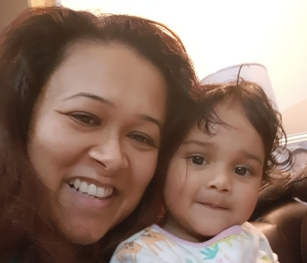 Dr Anushua Gupta spent 150 days in hospital battling coronavirus complications. She is pictured with her then 18-month-old daughter in March 2020, around the time she is thought to have caught the infection. (Supplied: Dr Anushua Gupta)