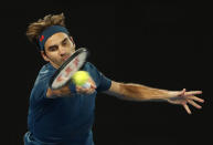 Tennis - Australian Open - Fourth Round - Melbourne Park, Melbourne, Australia, January 20, 2019. Switzerland’s Roger Federer in action during the match against Greece’s Stefanos Tsitsipas. REUTERS/Adnan Abidi