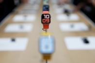 An Apple Watch Series 5 is seen on display in the demonstration area during a launch event at their headquarters in Cupertino