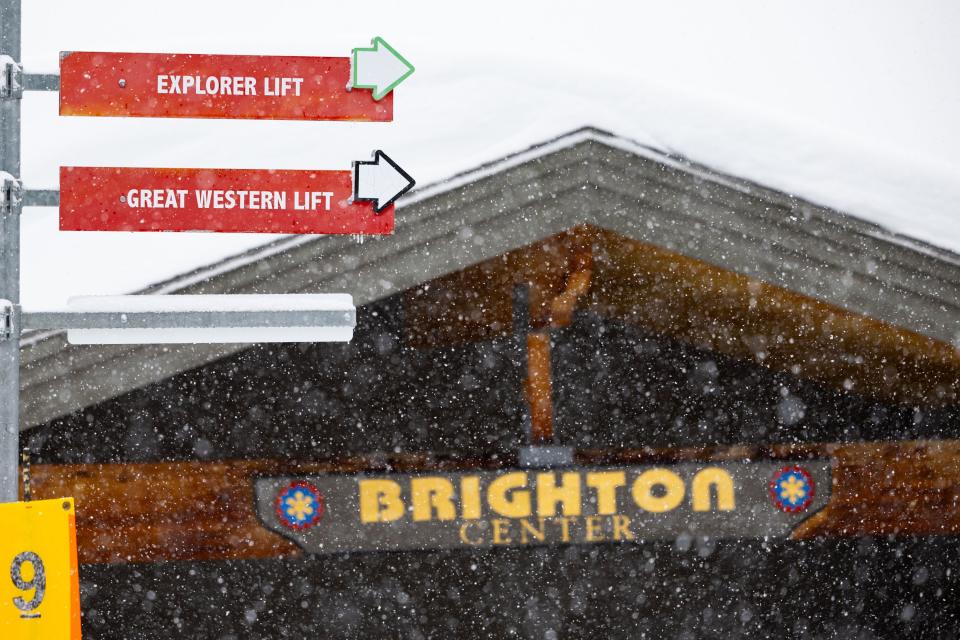 Signage pointing to the Explorer Lift and Great Western Lift at Brighton Resort in Big Cottonwood Canyon on Saturday, Jan. 20, 2024. | Megan Nielsen, Deseret News
