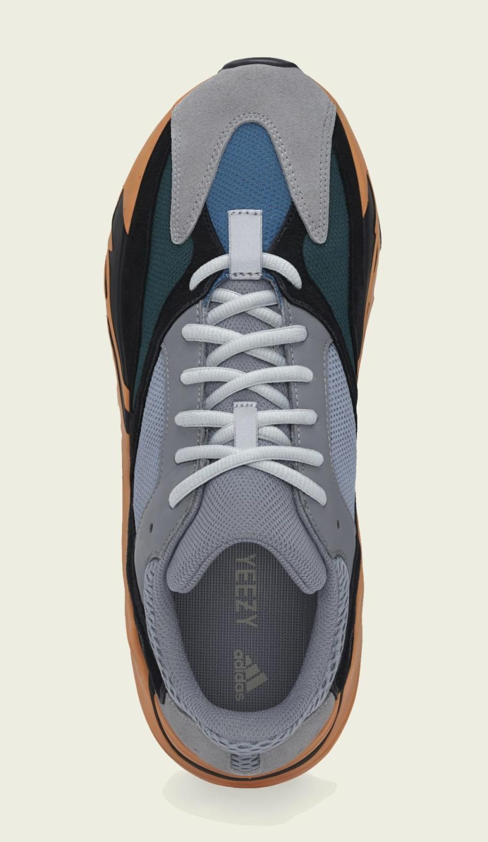 A top-down view of the Adidas Yeezy Boost 700 “Wash Orange.” - Credit: Courtesy of Adidas