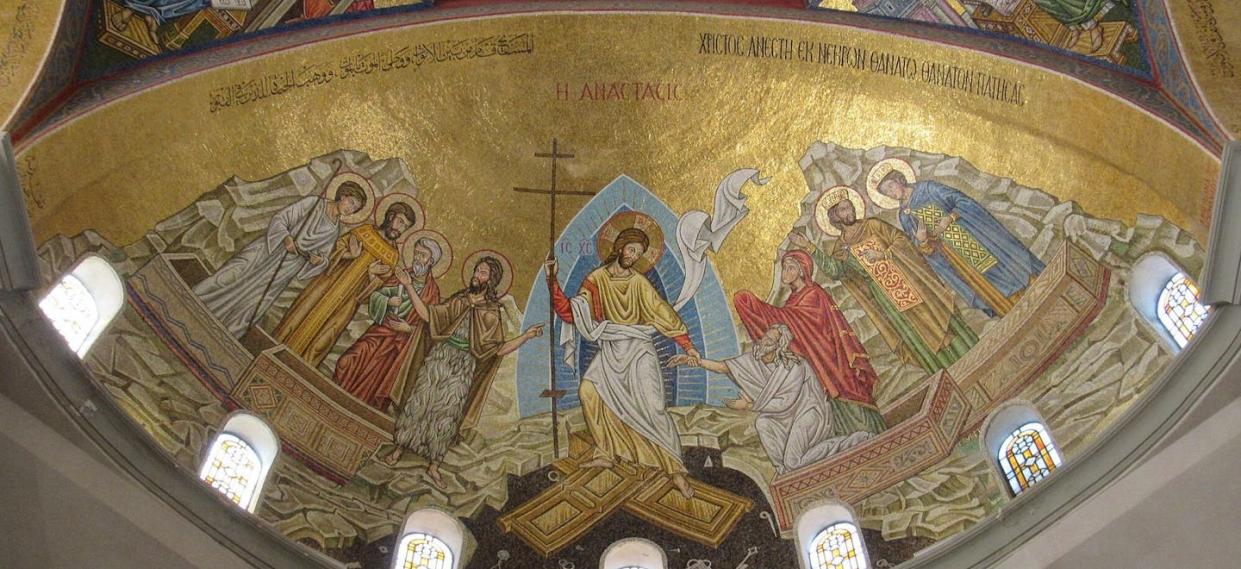 A mosaic of the Resurrection in the Basilica of St. Paul in Harissa, Lebanon. <a href="https://commons.wikimedia.org/wiki/File:Mosa%C3%AFques_de_la_basilique_Saint_Paul_(Harissa)09.jpg" rel="nofollow noopener" target="_blank" data-ylk="slk:FredSeiller/Wikimedia Commons;elm:context_link;itc:0;sec:content-canvas" class="link ">FredSeiller/Wikimedia Commons</a>
