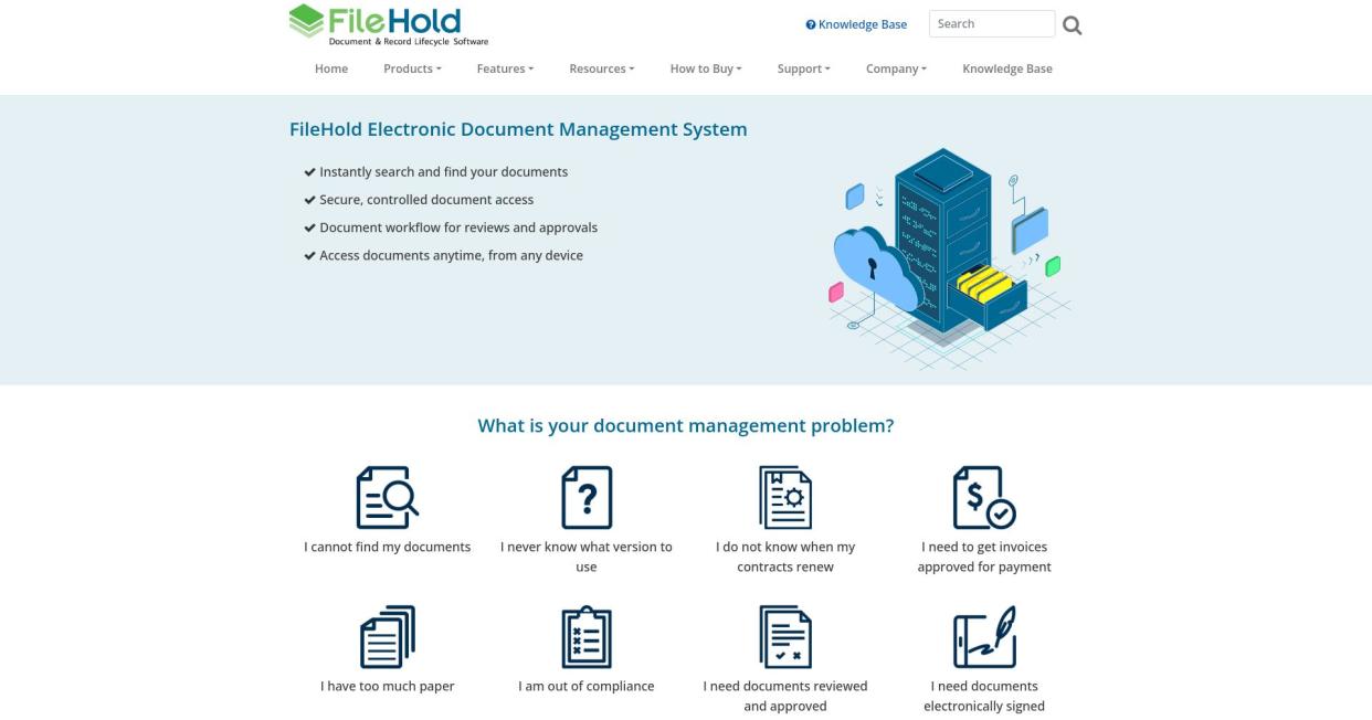  Website screenshot for FileHold. 