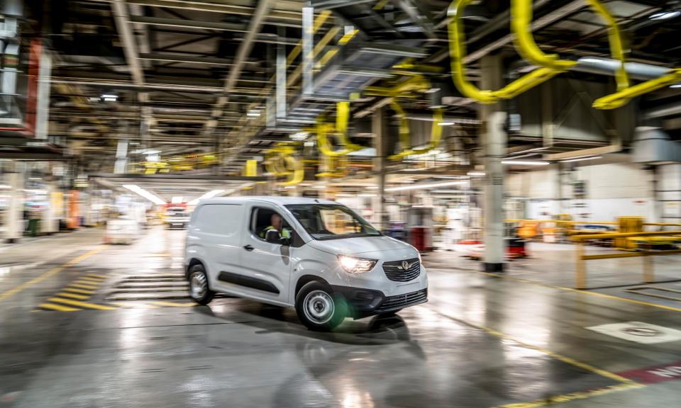 <span>A Vauxhall electric van being driven off the production line at Stellantis’s Ellesmere Port factory.</span><span>Photograph: Stellantis/Getty Images</span>