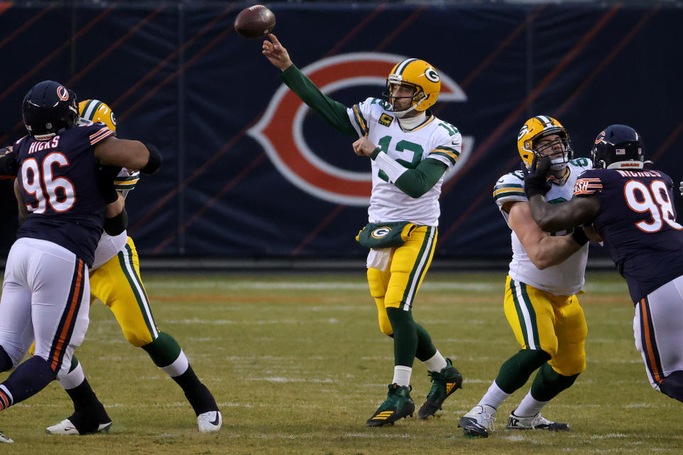 Aaron Rodgers had a perfect first half against the Bears. (Photo by Jonathan Daniel/Getty Images)