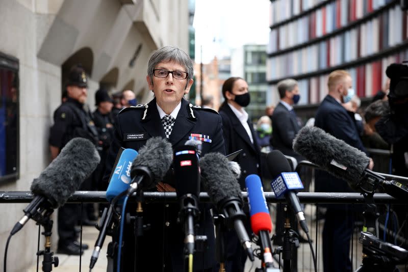 Metropolitan Police Commissioner Cressida Dick delivers a statement outside the Old Bailey, where police officer Wayne Couzens was sentenced following the murder of Sarah Everard, in London