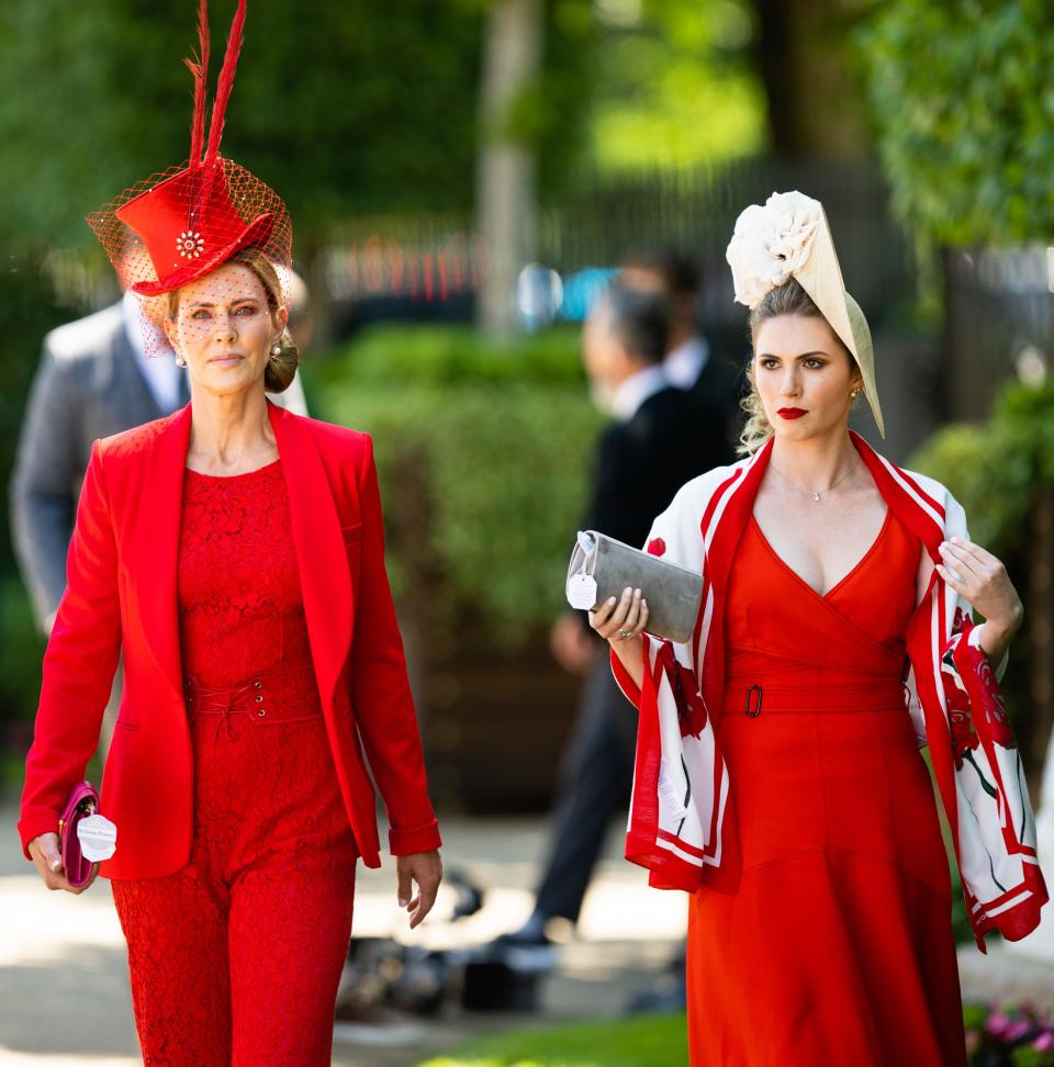 These ladies looked striking in their cherry red outfits.