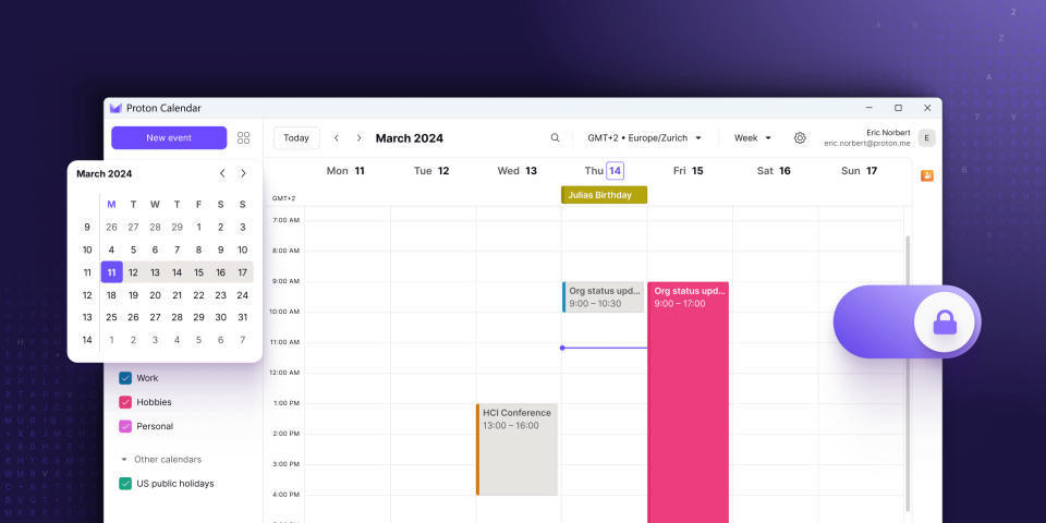 Aplicación de escritorio Proton Calendar