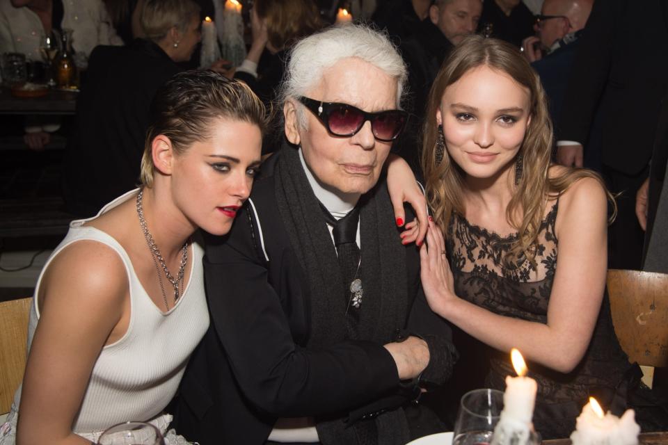Lily-Rose Depp, right, with Karl Lagerfeld (Getty Images)
