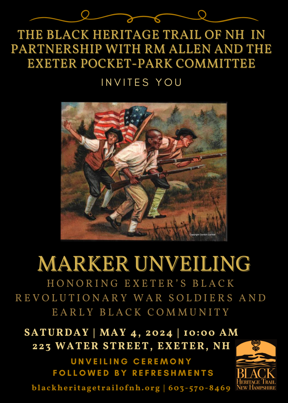 A new pocket park honoring Exeter’s Black Revolutionary War soldiers, their families, and the community they lived in for over 100 years will be the site of a Black Heritage Trail of New Hampshire commemorative marker.