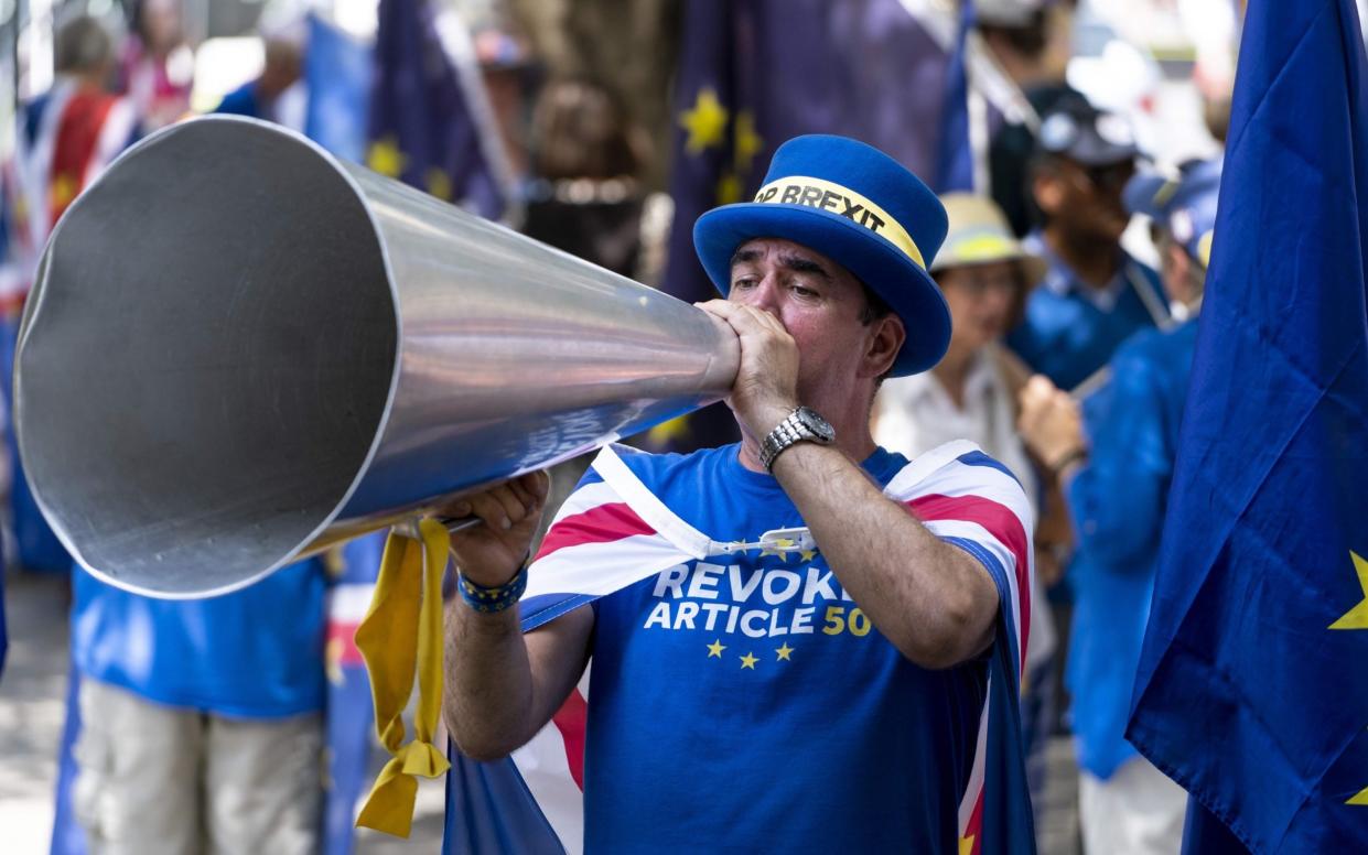 Steve Bray may no longer be able to boom his message across Westminster after his loudspeaker was confiscated - Niklas Halle'n/AFP/Getty Images