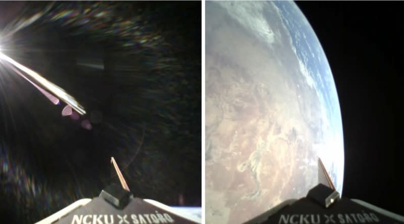 成功大學團隊研製台灣百合一號Lilium-1，民國112年12月搭載美國太空探索火箭從加州范登堡基地發射，成功進入520公里低地球軌道，校方17日公布2張立方衛星滿月自拍影像。（成功大學提供）中央社記者張榮祥台南傳真  113年1月17日