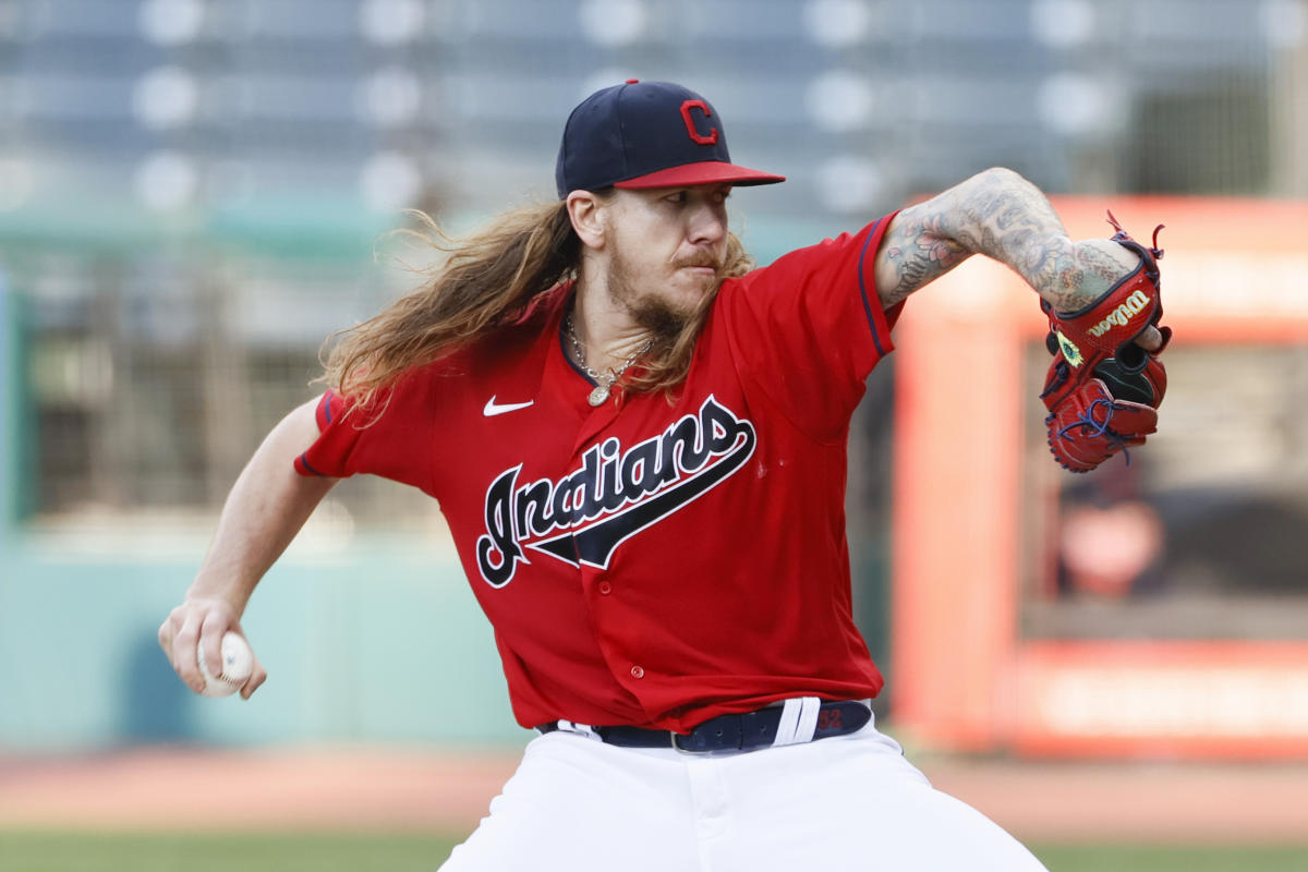 Cleveland Indians game 3 starter Mike Clevinger, in the dugout