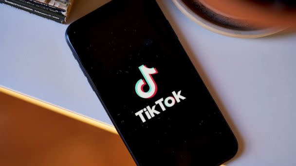 PHOTO: The TikTok logo on a smartphone arranged in Brooklyn, New York City, on March 9, 2023. (Gabby Jones/Bloomberg via Getty Images)