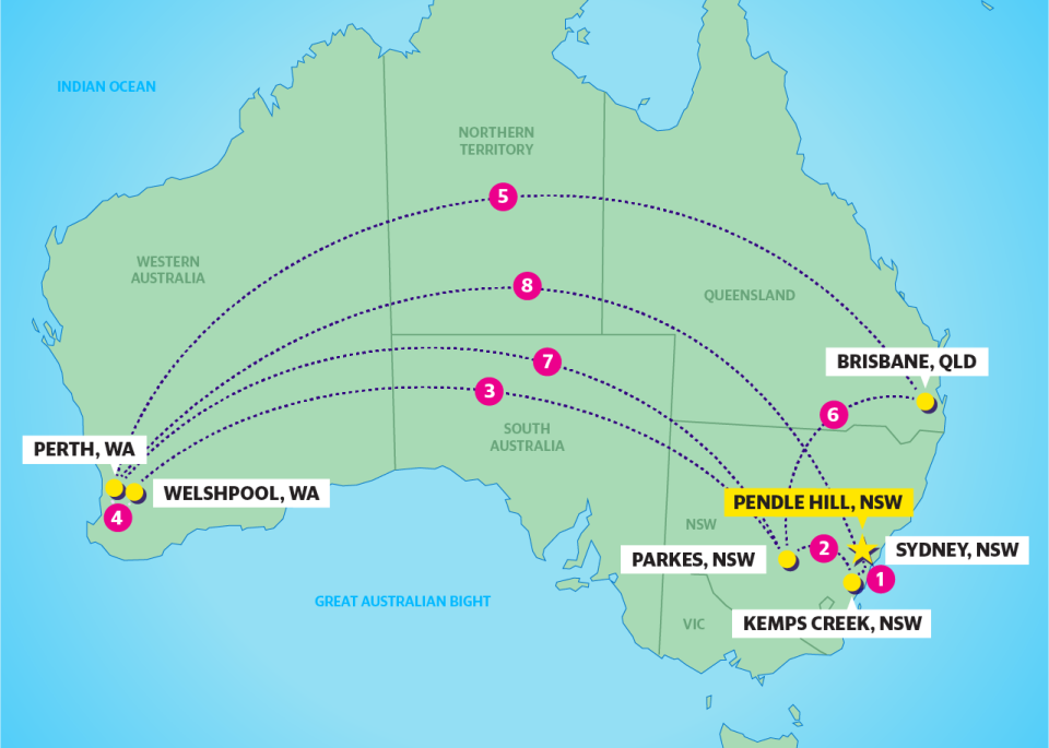 A green map of Australia that shows the journey the Australia Post parcel has been on