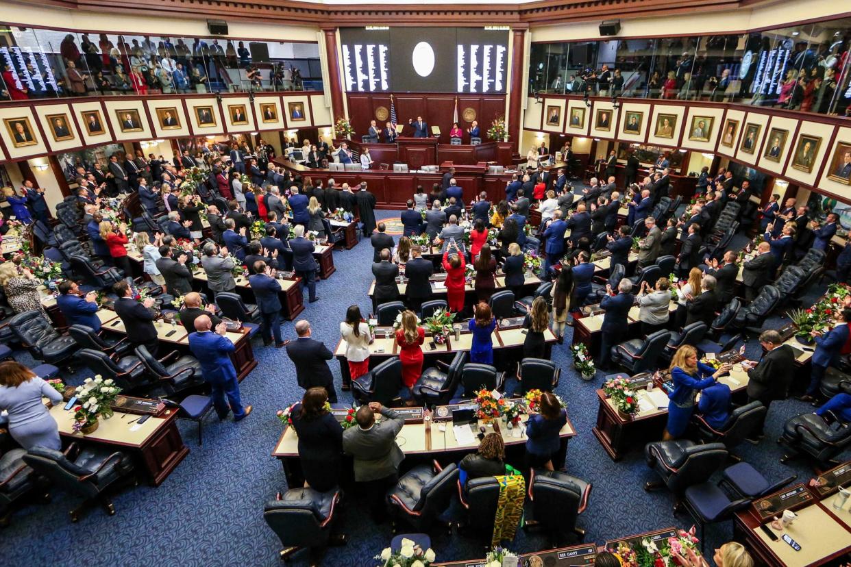 <span>The bill comes amid a mounting assault by Florida Republicans on LGBTQ+ rights.</span><span>Photograph: Gary McCullough/AP</span>