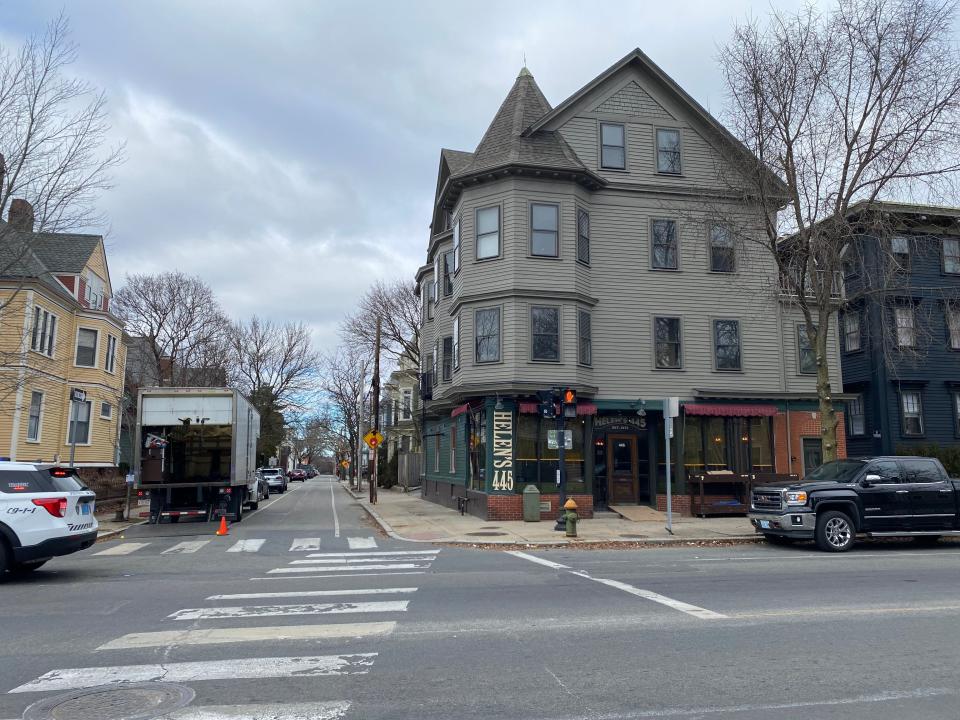 The ground floor of this house at the corner of Almy Street and Broadway in Providence appears to be getting a makeover as a bar that will be a set in the filming of the James L. Brooks movie "Ella McCay."