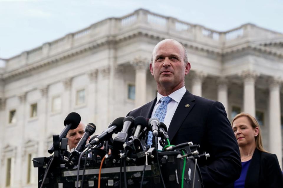 President of the Heritage Foundation Kevin Roberts speaks during a press conference 