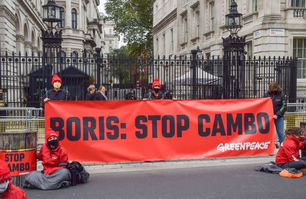 Activists hold a 'Boris: Stop Cambo' banner during the Stop Cambo protest (Photo: SOPA Images via Getty Images)