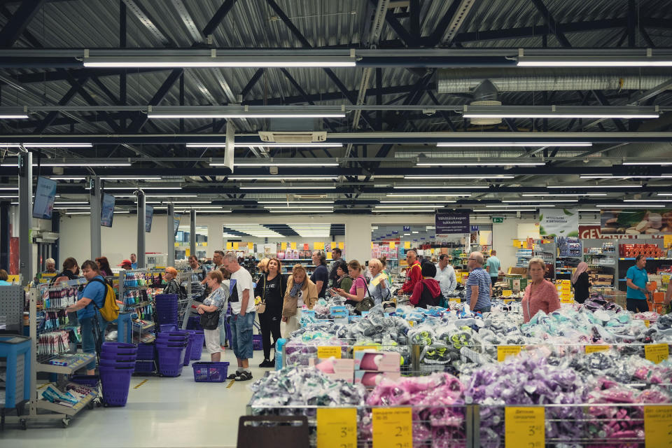 Russian customers shop inside Laplandia Market on July 28, 2022 in Lappeenranta, Finland.<span class="copyright">Alessandro Rampazzo—AFP/Getty Images</span>