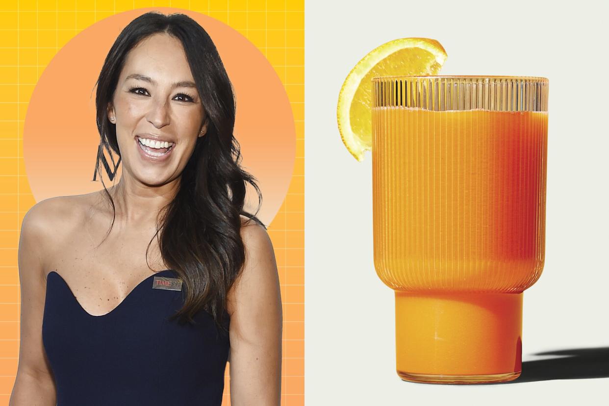 a side by side photo of Joanna Gianes and one of her juice recipes