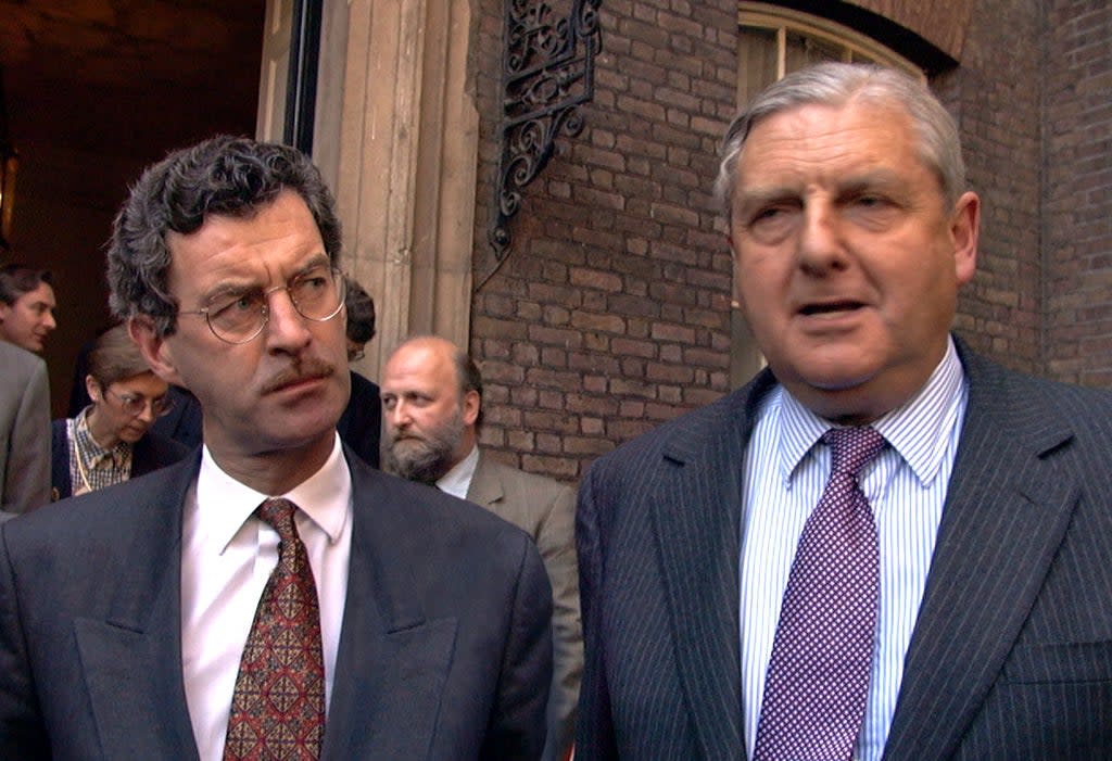 Northern Ireland Secretary Sir Patrick Mayhew with Irish Foreign Secretary Dick Spring (Fez Parker/PA) (PA Archive)