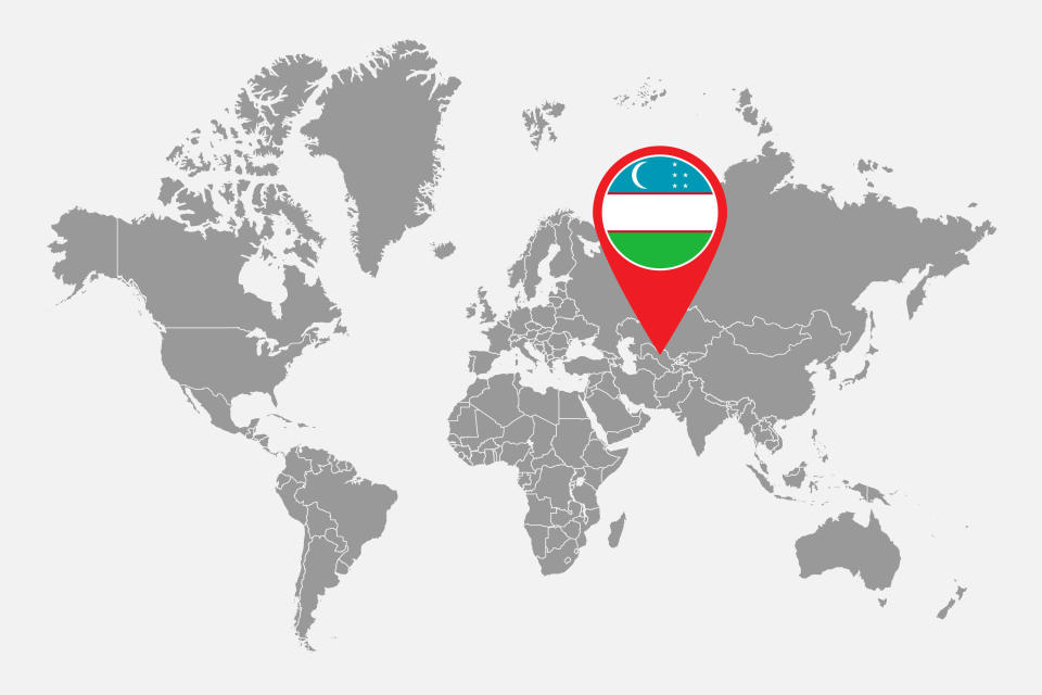 A world map with Uzbekistan indicated