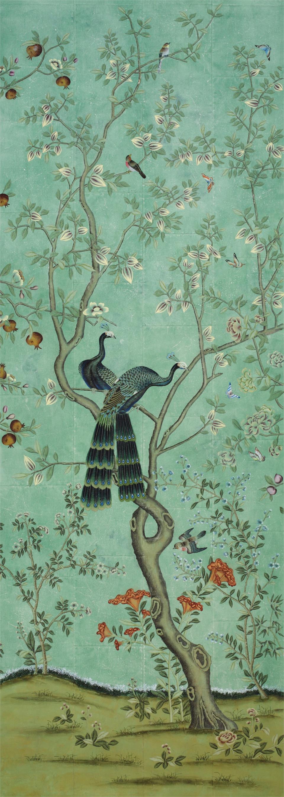 St. Laurent design on Edo turquoise painted silk; $1,843 per panel. degournay.com