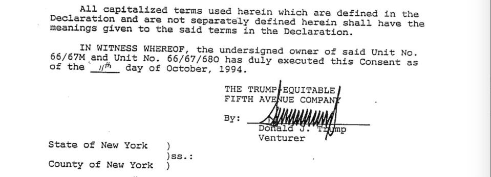 Donald Trump's signature on a real estate record showing that at least in 1994, he knew how big his own triplex apartment was.