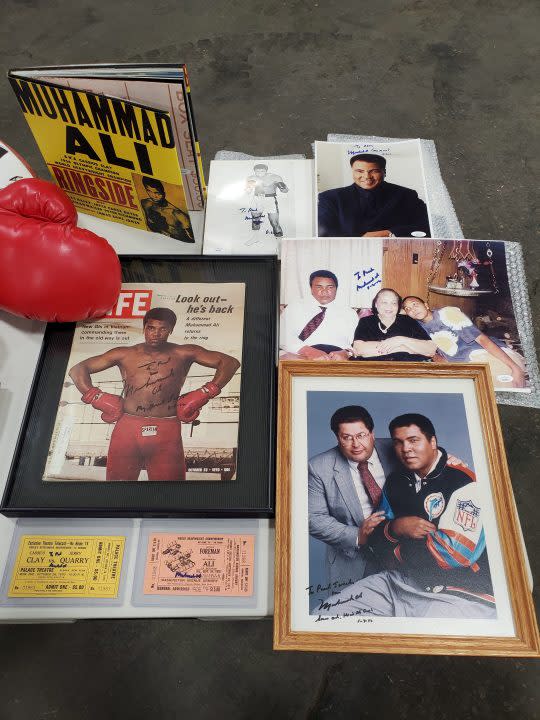 Several of the Muhammad Ali-signed items being auctioned off by his former attorney, Paul Jancha beginning April 21, 2024. (AuctionMonthly.com)