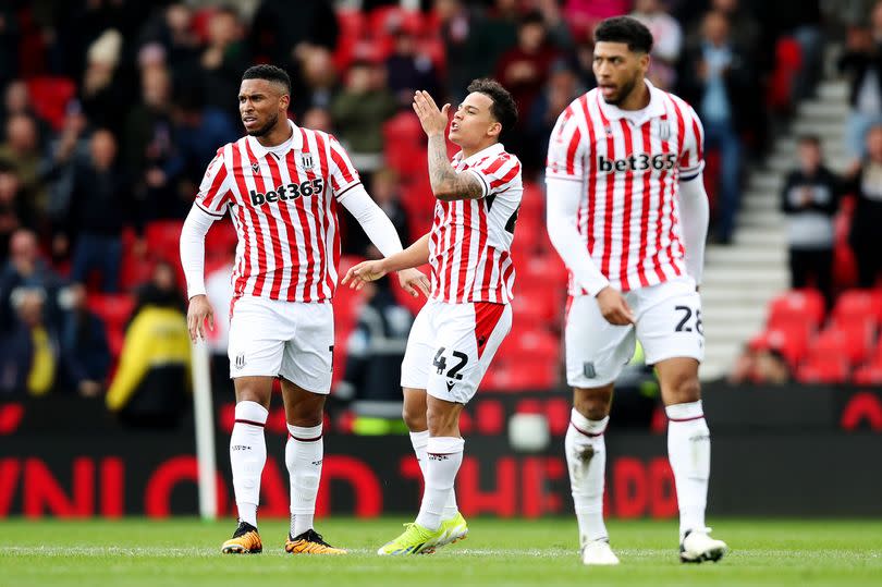 Million Manhoef celebrates his first goal for Stoke City, coming in a 2-2 draw with West Bromwich Albion.