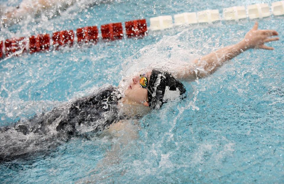 Perry's Sophie Baker competes in the B-Final of Girls 100 Yard Backstroke of the 2022 OHSAA Division I Swimming final at C.T. Branin Natatorium.  Saturday, February 26, 2022.