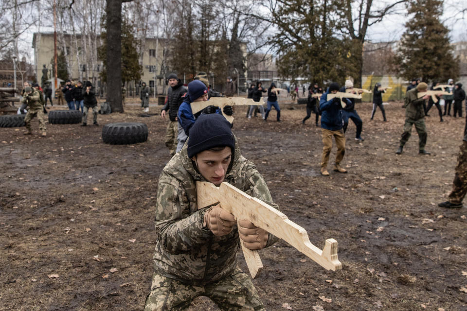 Civilians take part in a military training course in Kyiv, Ukraine