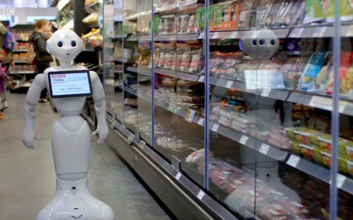 <em>Fabio the robot has been sacked from his supermarket position (BBC)</em>