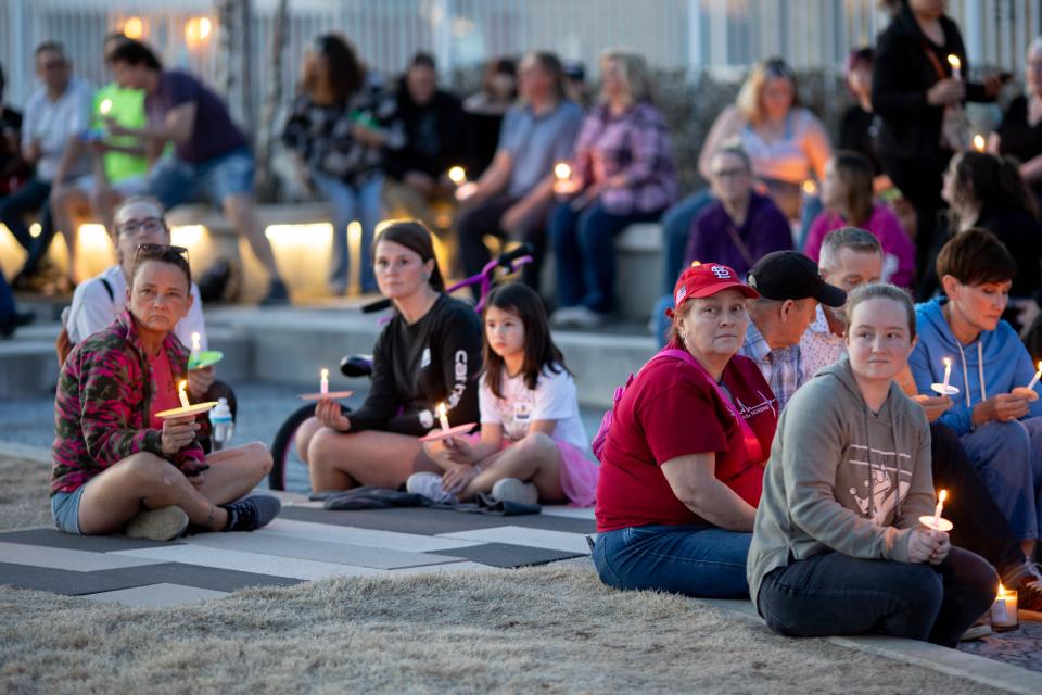 Hundreds attend a vigil on Sunday, Feb. 25, 2024, at Redbud Festival Park for Nex Benedict, the Owasso teen who died earlier in February, one day after they were hospitalized for injuries sustained in a school fight in Owasso, Okla.