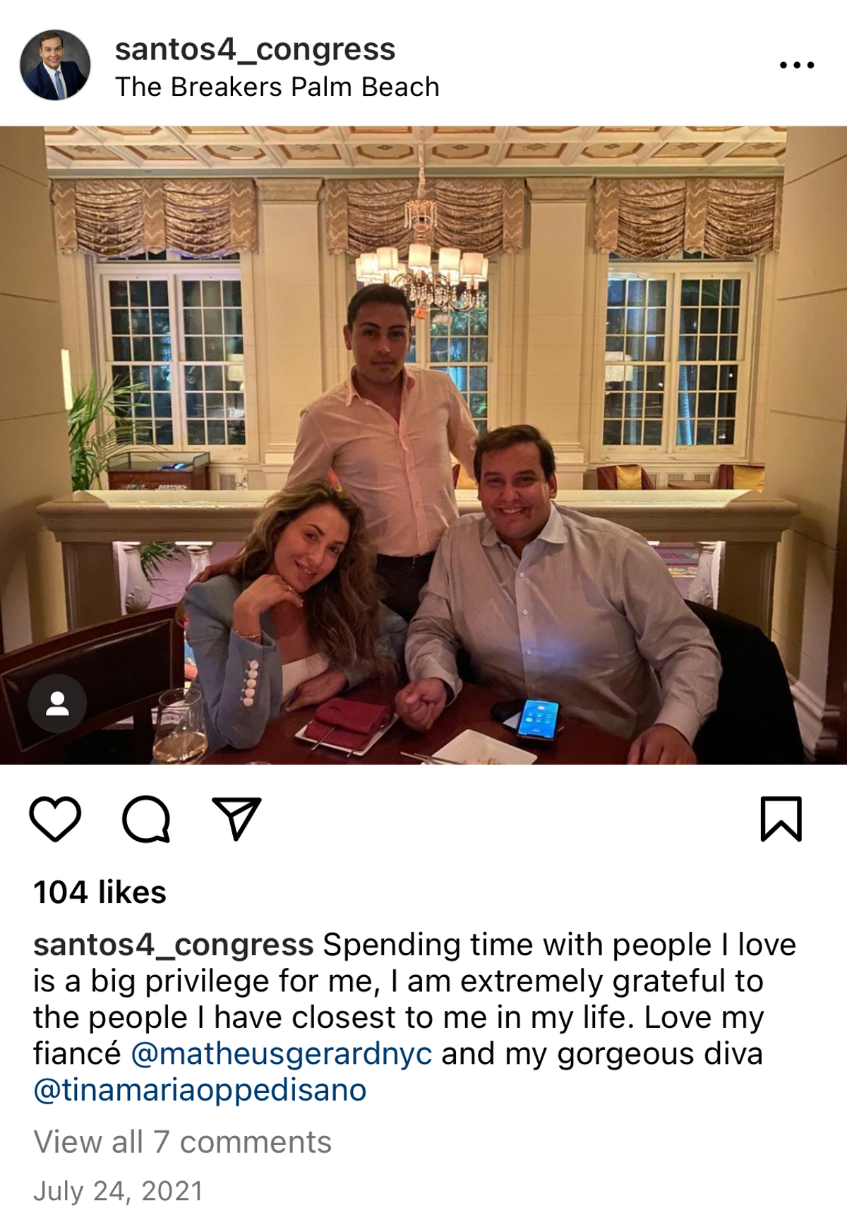 George Santos posted about his fiancé in 2021 (Instagram / @santos4_congress)