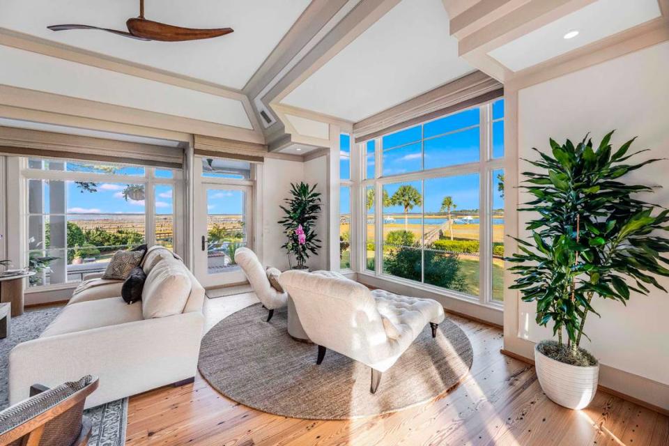 This 6,000-square-foot home located in Sea Pines on Calibogue Cay Road was built in 1995 and is listed for $8.4 million. It has four bedrooms, five baths and has amazing views of Calibogue Sound from the house, pool and the dock.