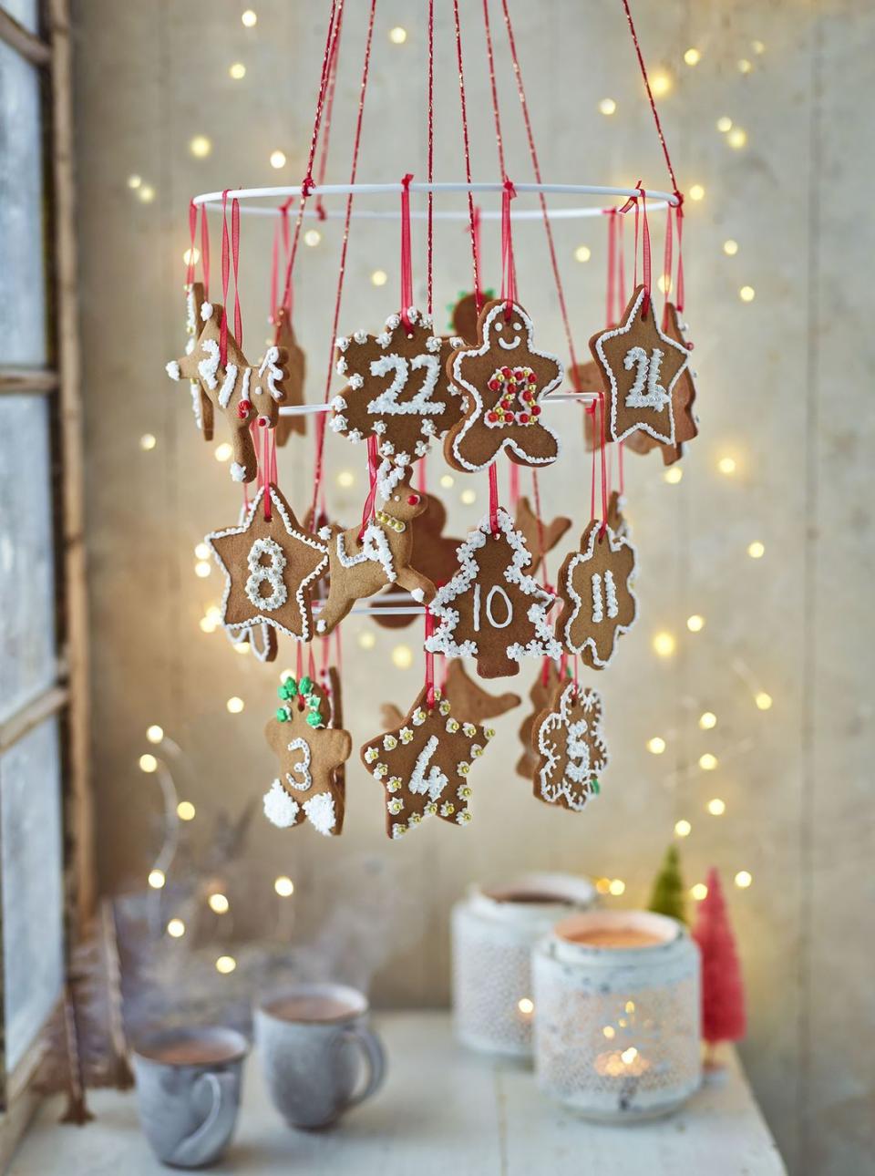 <p>The perfect Christmas baking project for kids, this gingerbread biscuit advent calendar is in mobile form - but they make great <a href="https://www.goodhousekeeping.com/uk/christmas/christmas-countdown/g24512415/fake-christmas-tree/" rel="nofollow noopener" target="_blank" data-ylk="slk:Christmas tree" class="link ">Christmas tree</a> decorations too.</p><p><strong>Recipe: <a href="https://www.goodhousekeeping.com/uk/food/recipes/a25306778/gingerbread-advent-calendar/" rel="nofollow noopener" target="_blank" data-ylk="slk:Gingerbread Advent Mobile" class="link ">Gingerbread Advent Mobile</a></strong></p>