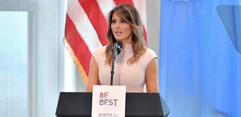 U.S. First Ladt Melania Trump speaking while on tour in Africa