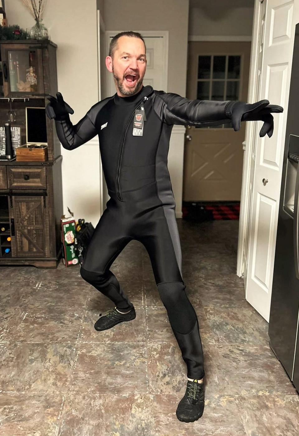 Dave Thomas, owner of Culver's of Adrian and a DDA/Main Street board member, is decked out in a wet suit and is all hyped up for today's "Maple Frost" First Fridays in downtown Adrian. February's edition of the promotional event features the new Maple Frost Plunge, in which Thomas and 11 other volunteers are fundraising for various Lenawee County organizations. If each participant raises more than $500 they will take a polar plunge into an icy, cold pool of water right in the heart of downtown Adrian. Thomas is raising funds for the Lenawee County Education Foundation.